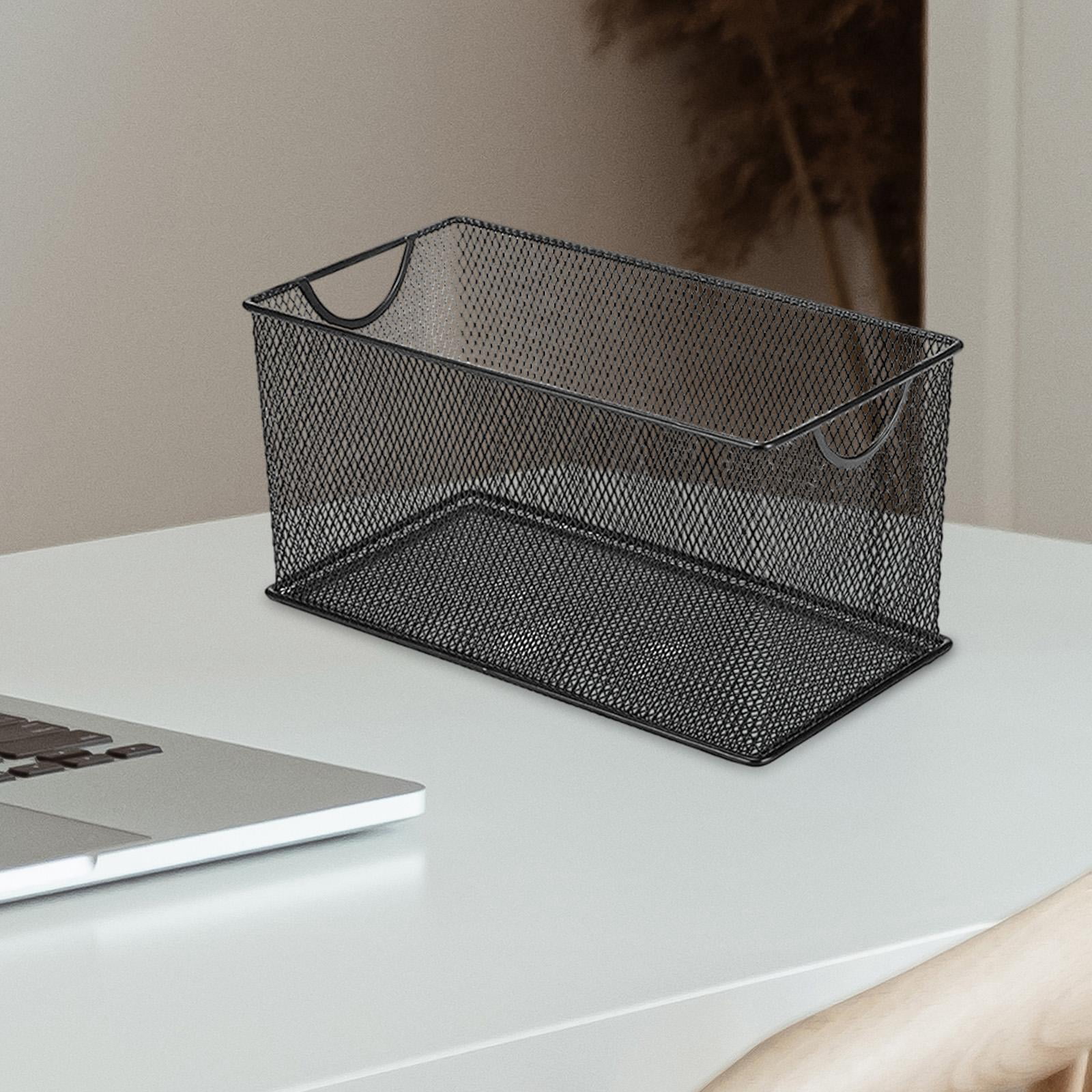 Fiocias CD Storage Box Organizing Container with Handles Multifunction Metal Mesh Basket Black
