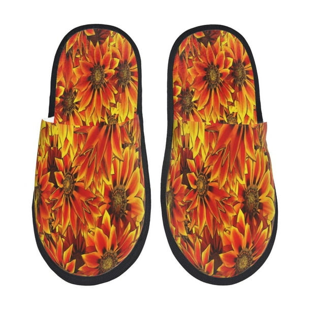 Fotbe Sunflower4 Pantuflas Peludas para Mujer con Estampado, Zapatillas de Peluche, Zapatos de Invierno para Casa, Uso Interior y Exterior-Large
