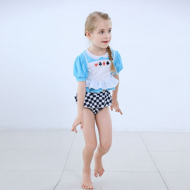Conjunto de traje de baño dividido para niñas pequeñas y de tamaño pequeño, falda de princesa con cabello, linda falda desmontable