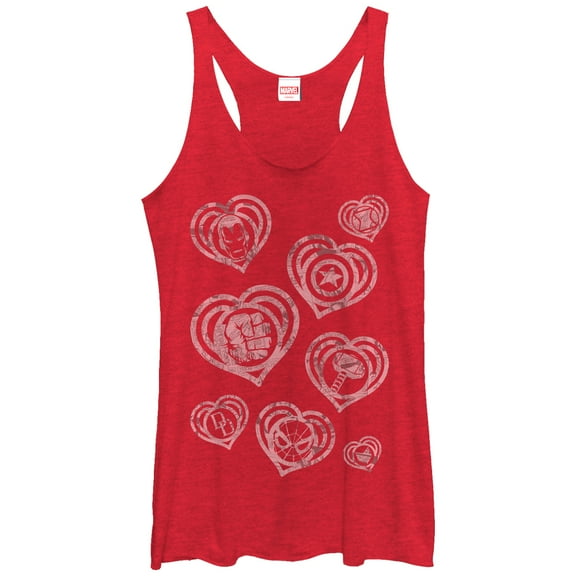 Women's Marvel Hero Icon Hearts  Racerback Tank Top Red Heather Small