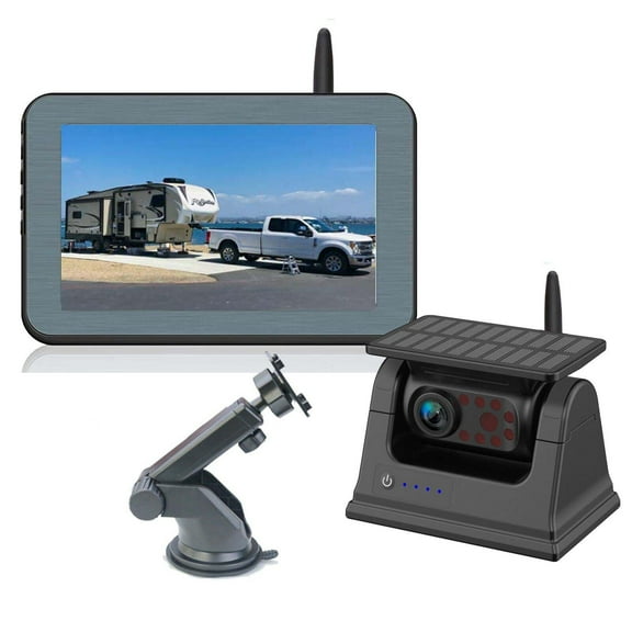 5"" Digital Wireless quartered Split Monitor Dvr  Wireless 1080p Backup Rear View Camera with Solar Panel /7 Ir Leds Night Vision 150 ° Viewing for Truck Trailer Rv Caravan Camper(9000mah)