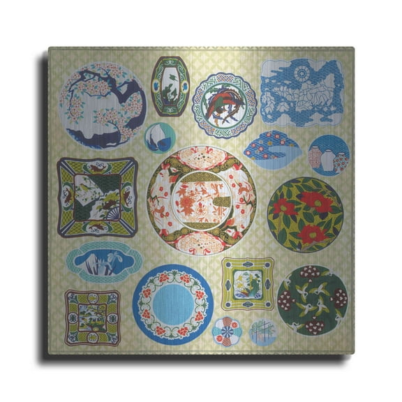 Luxe Metal Art 'Japanese Antique Plates' by Zigen Tanabe, Metal Wall Art, 12"x12"