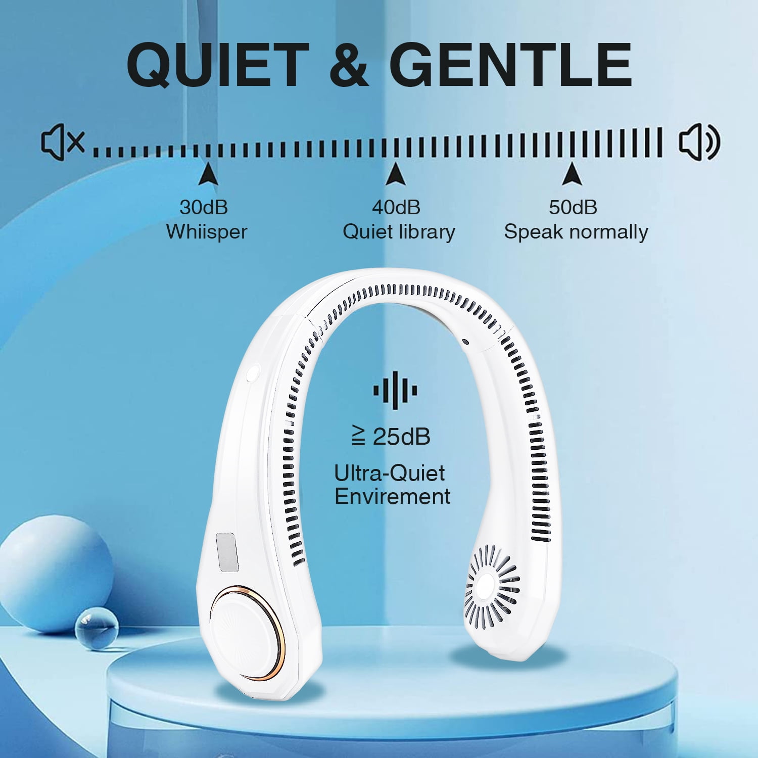 Hengswere Portable Neck Fan, 4000 mAh Rechargeable Hands Free Bladeless Fan with USB and 3 Speeds Wearable Personal Mini Fan, White for Traveling, Hiking, Office