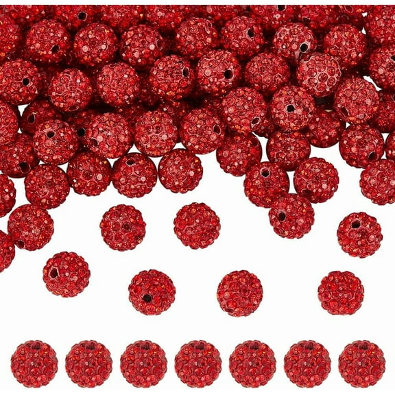 About 100pcs 10mm Red Rhinestone Beads Red Polymer Clay Beads Crystal Beads Pave Disco Ball Clay Beads Round Diamond Clay Beads for Necklace Bracelet Jewelry Making Party Decoration
