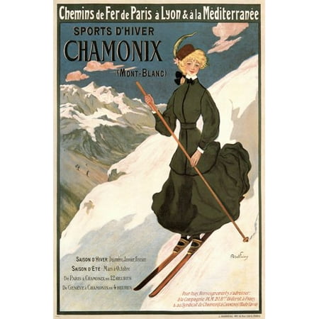 French Ad Poster - Chamonix Vintage Travel Ad Poster Abel Faivre France 1905 24X36 Winter Ski