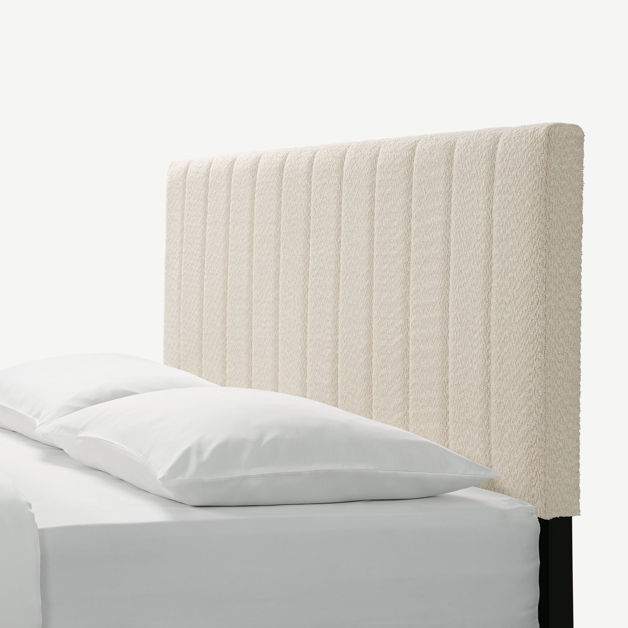 Queen Size Bed Frame, Upholstered Platform Bed Frame with with Tufted Headboard, Cream White