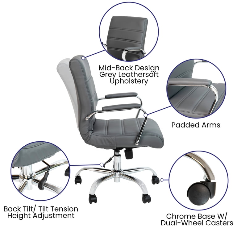 Flash Furniture Whitney Mid-Back LeatherSoft Executive Chair, Gray photo 3