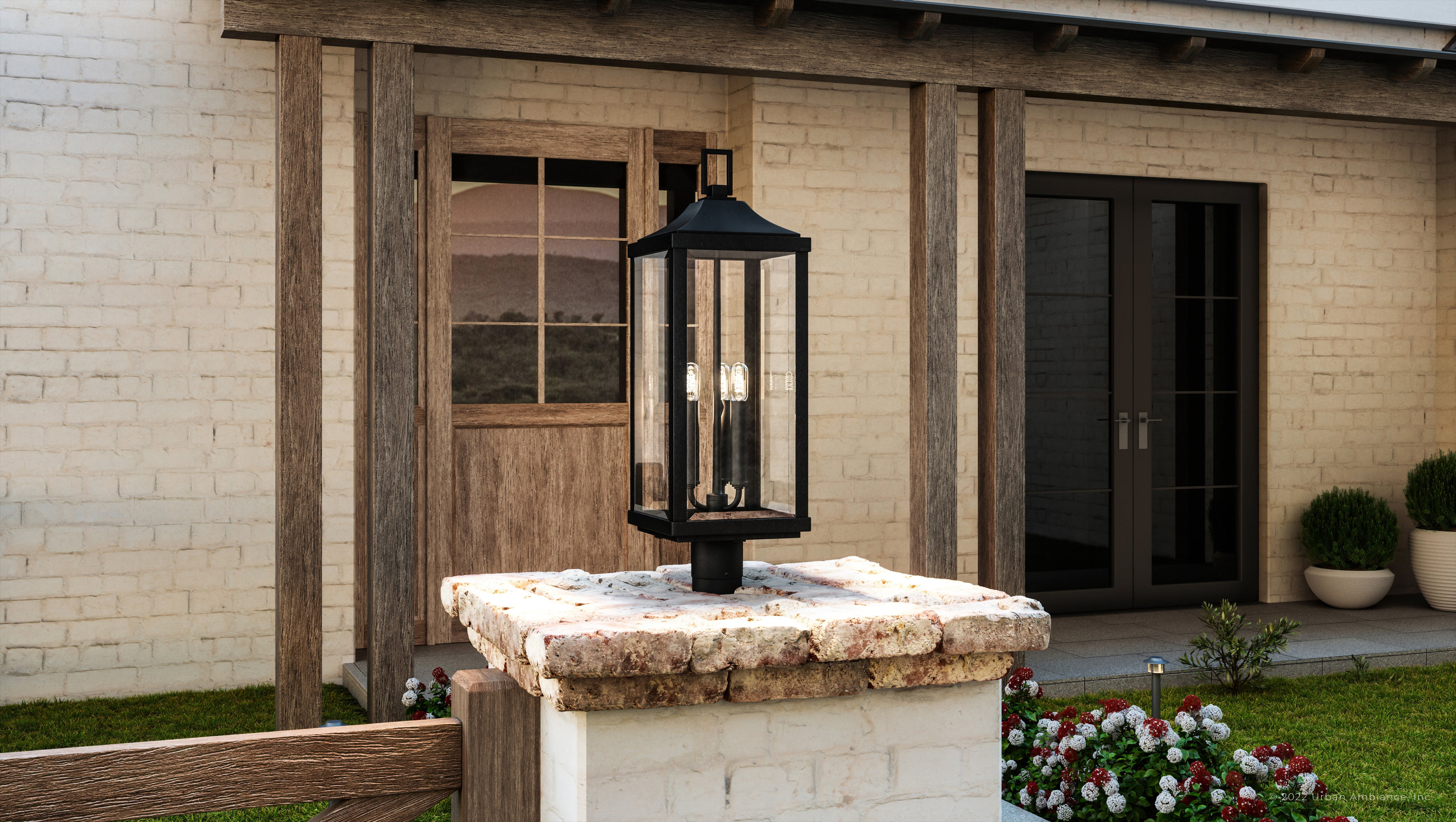 Luxury Farmhouse Post Light, 26.875H x 9.5W, with Modern Farmhouse Style, Midnight Black, UHP1400 by Urban Ambiance