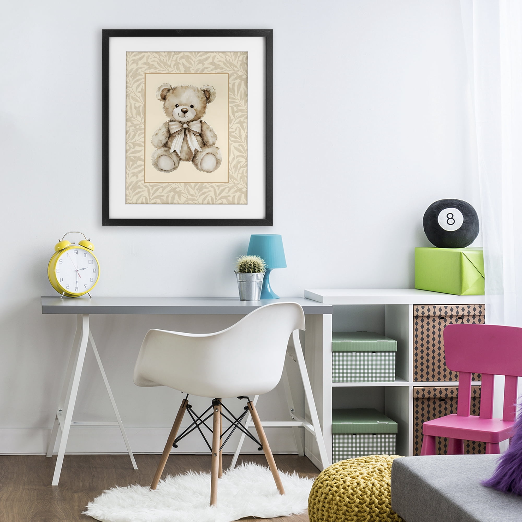Stupell Industries Beige Teddy Bear and Border Black Framed Print Under Glass, design by LSR Design Studio