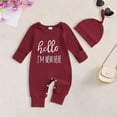 thumbnail image 2 of Splozh Baby Boy Clothes Newborn Baby Boy Long Sleeve Letter Romper Ribbed Knit Jumpsuit Baby Boy Preemie Outfit with Hat Wine,0-3 Months, 2 of 6