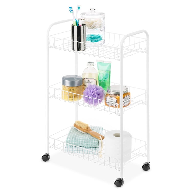 Whitmor 3-Tier Rolling Metal Wire Utility Cart - Multi-Purpose Household Organizer, White