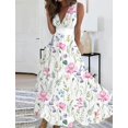 thumbnail image 2 of Vestido largo informal de verano con escote en V, sin mangas, ajustado, sexy, estampado blanco, floral, elegante, para fiestas y vacaciones, 2 of 5