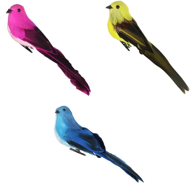 3pcs Pájaros de Espuma de Plumas Artificiales con Decoración de árbol de Jardín de Abrazadera