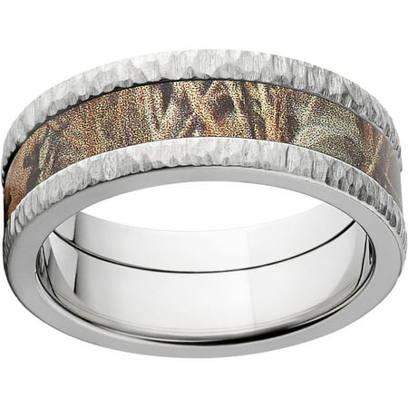 Max 4 Men's Camo 8mm Stainless Steel Wedding Band with Tree Bark Edges and Deluxe Comfort Fit