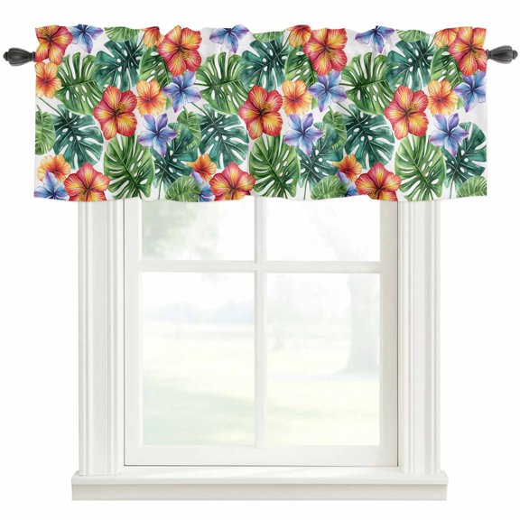 Tropical Floral Leaf Window Valance Curtain Summer Plant Rod Pocket Valance for Windows Short Curtain for Living Room, Bedroom & Kitchen Window Decor 42x12in