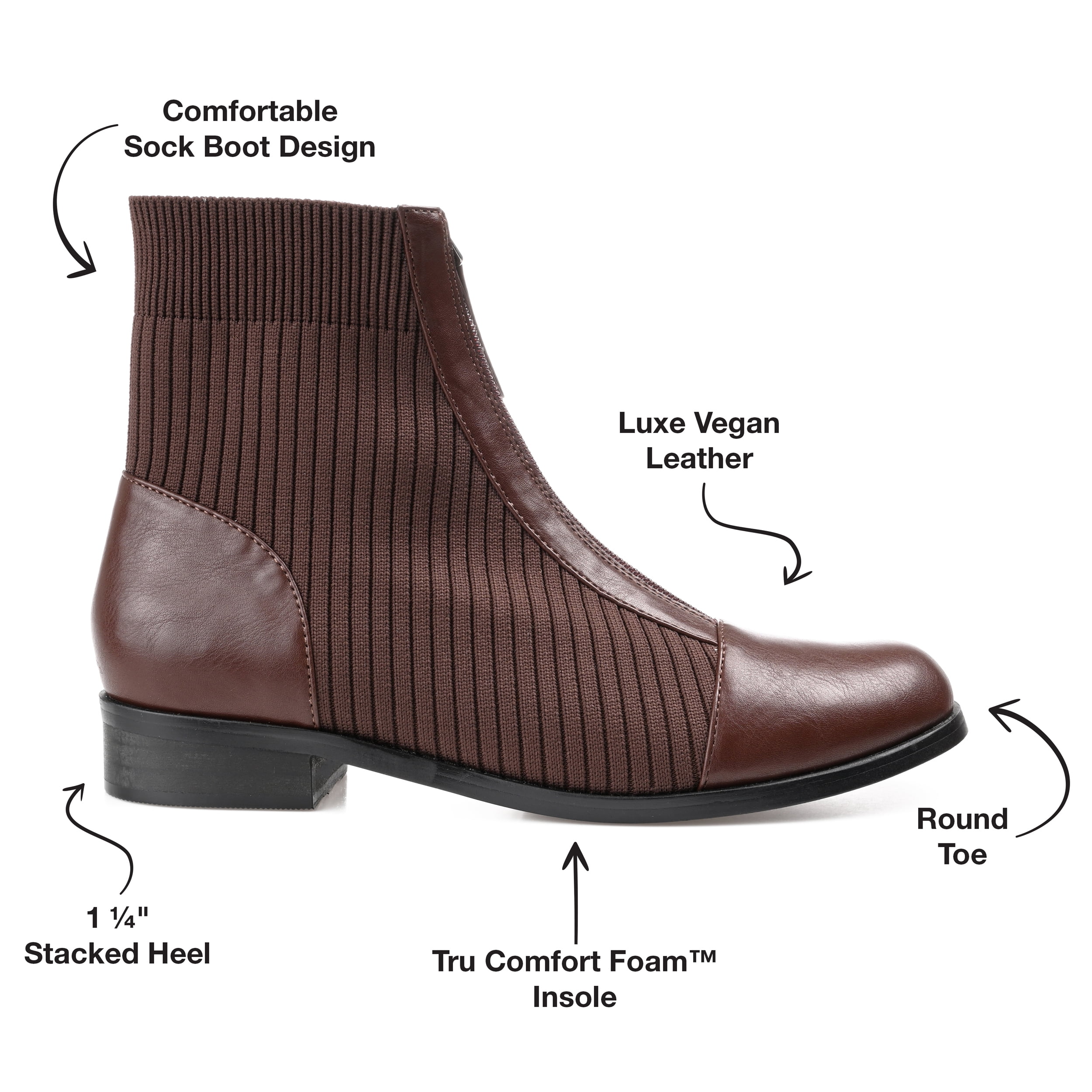 Journee Womens Bexlie Front Zip Stacked Heel Booties