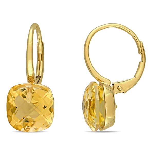 Everly Women's 8ct TGW Cushion-Cut Citrine 14k Yellow Gold Leverback Earrings