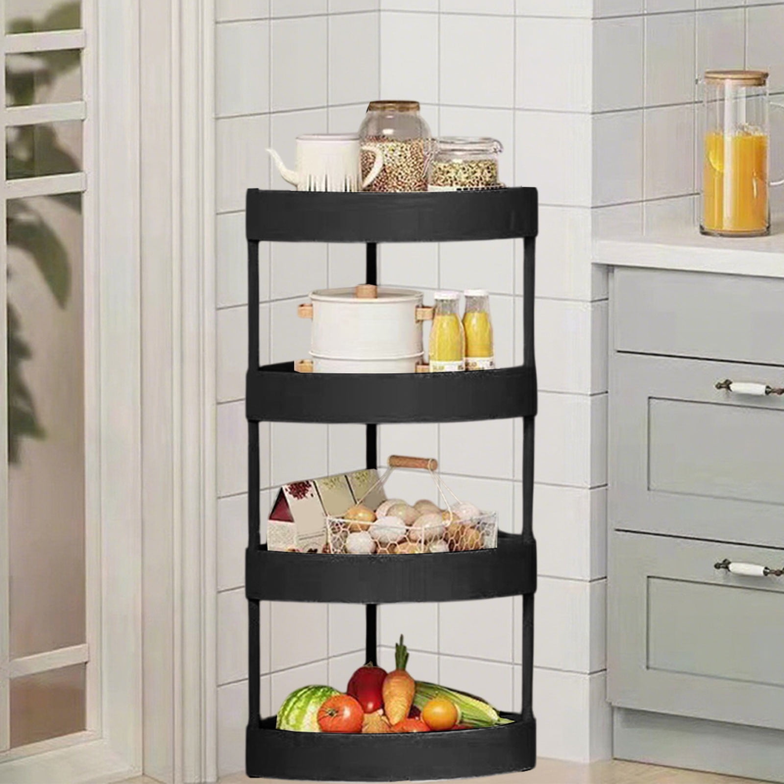 AYktou 4-Tier Corner Shelf, Large Capacity Bathroom Organizers and Storage, Toilet Storage Rack Bathroom Shelves Living Room Shelf Snack Rack Kitchen Organizers for Bottles Sundry Cosmetics, Black