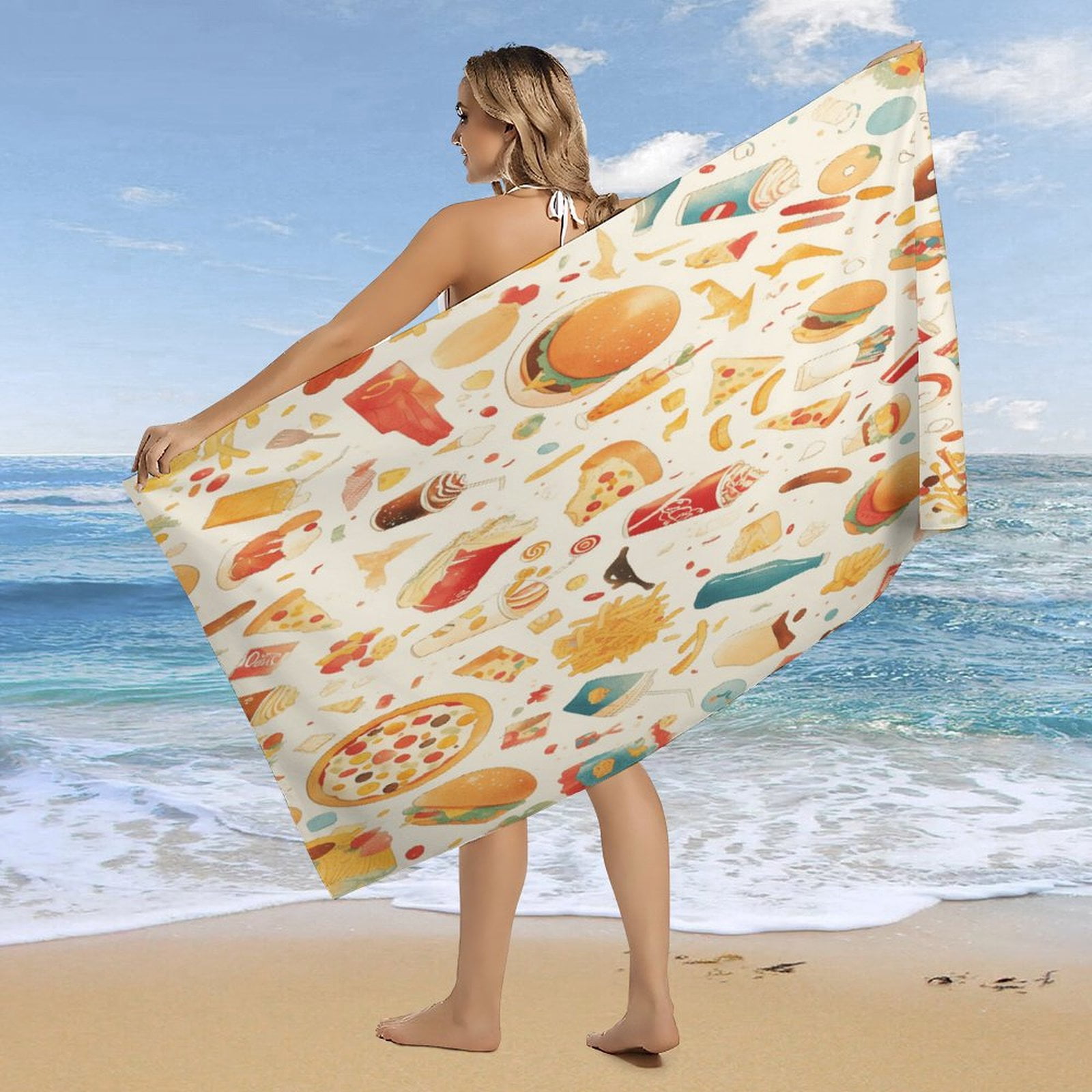Delicious Pizza Burger Beach Towel – with A Unique Design, Extra Large,XL (32”x 63”) for Kids & Adults