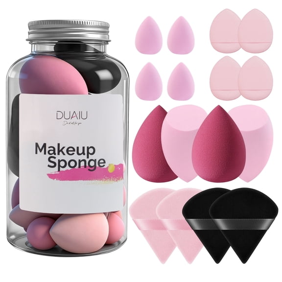 16-Pack Latex-Free Beauty Blender Makeup Sponges - Super Soft & Low Absorption for Liquid, Cream & Powder Foundation - 16 Pcs Cosmetic Puffs Set