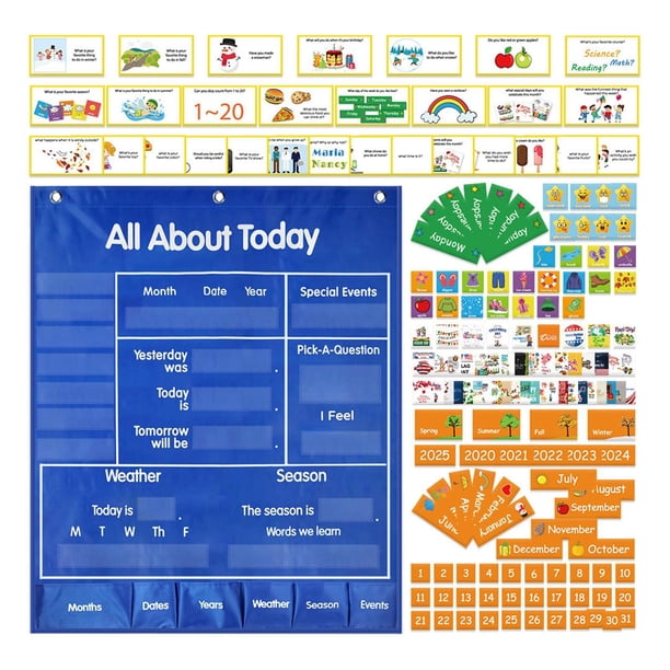 Gráfico de bolsillo de y estaciones Gráfico de bolsillo educativo Gráfico de bolsillo del centro de aprendizaje Circle Time para niños en edad