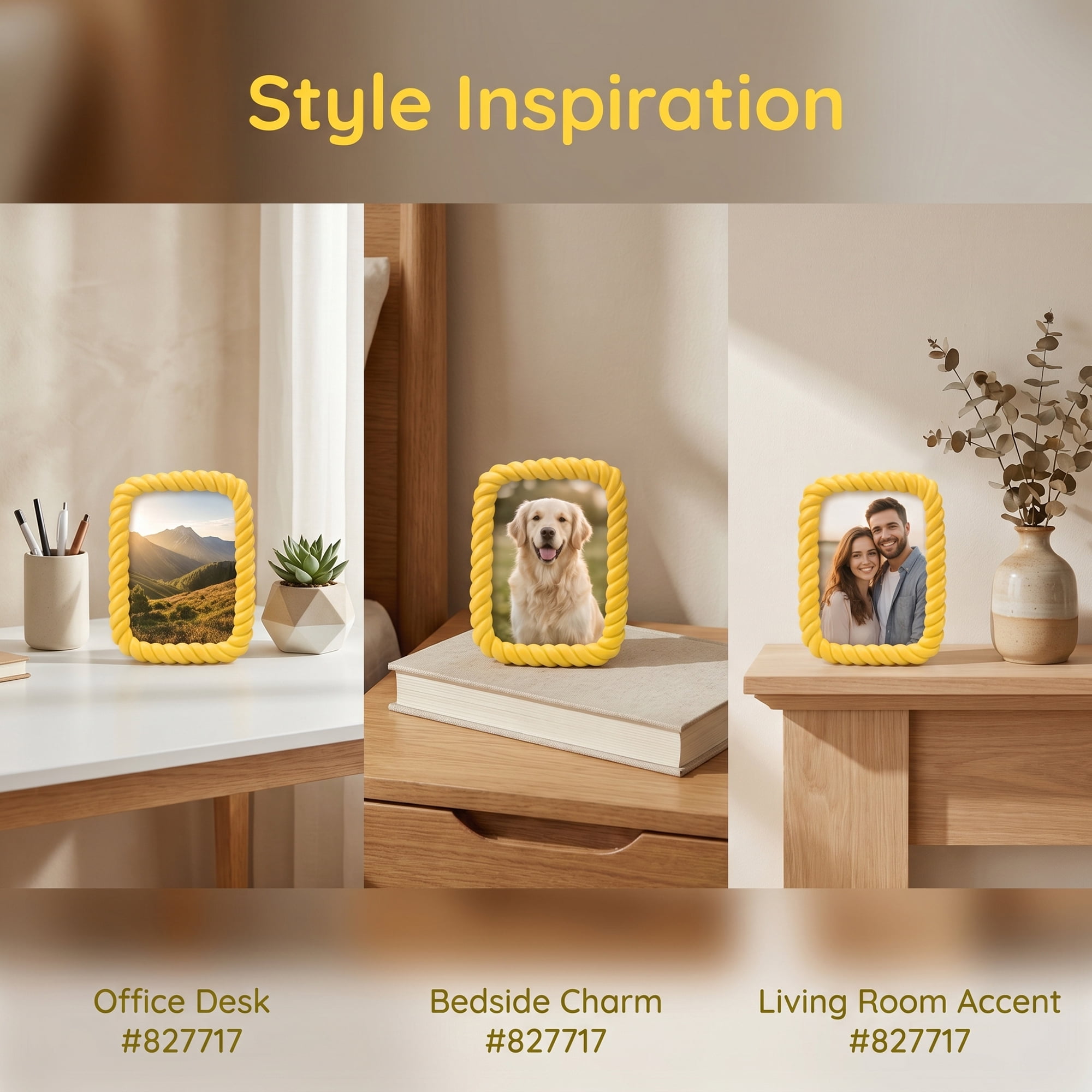 Unique Bargains Twisted Rope Resin Picture Frame for Coastal & Farmhouse Display Yellow 5" x 7"