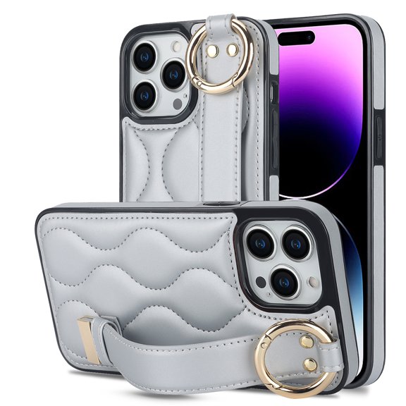 Allytechgroup 2024 New Trendy Back Case Cover for Apple iPhone 13 Pro Max, Premium PU Leather Luxury Design with Ring Holder Stand Bracket Bumper Shockproof Phone Case for Girls Women, Silver