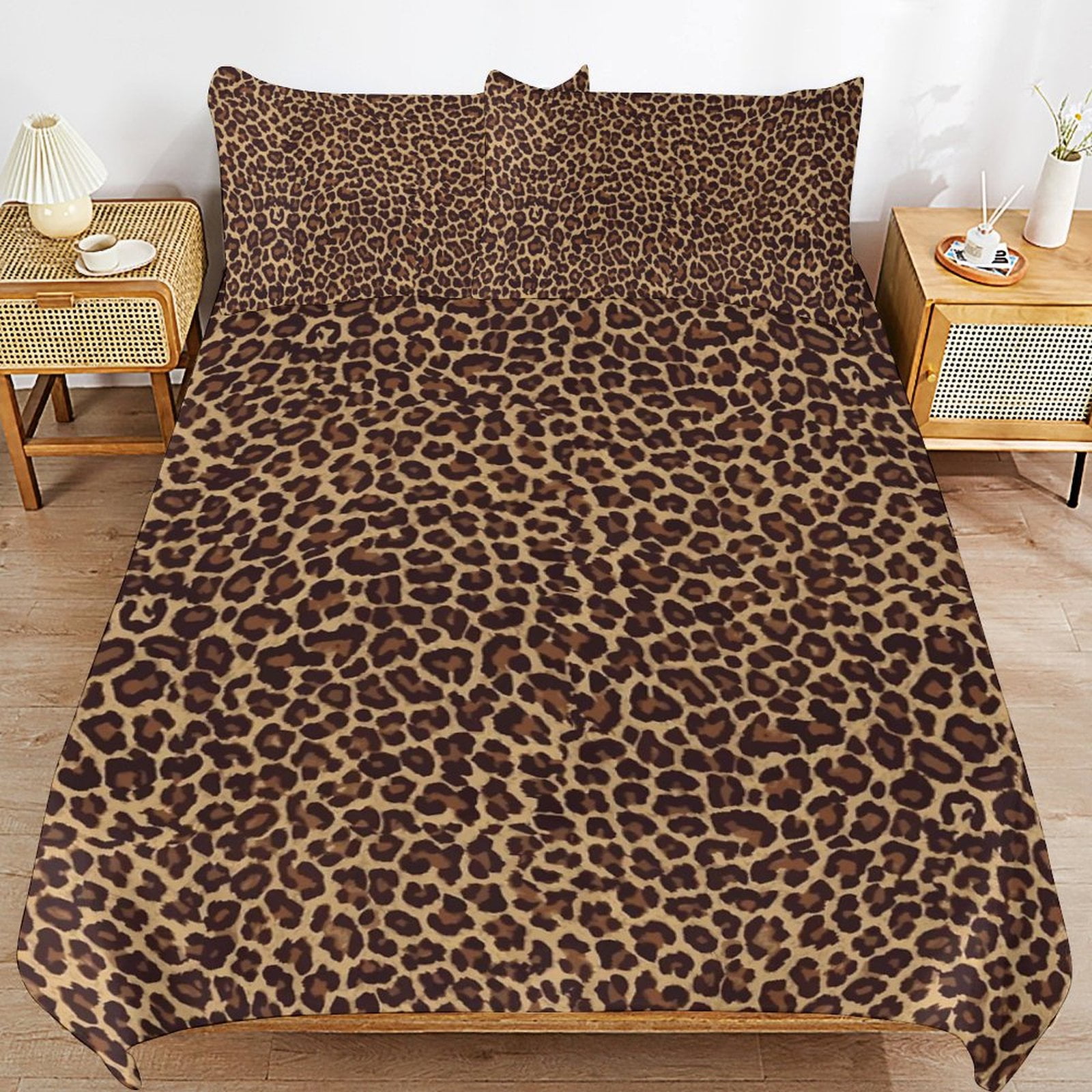 3 Pcs Soft Bedding Set, Includes 1 Duvet Cover with Zipper And 2 Pillow Shams,Leopard Twin(86"x70")
