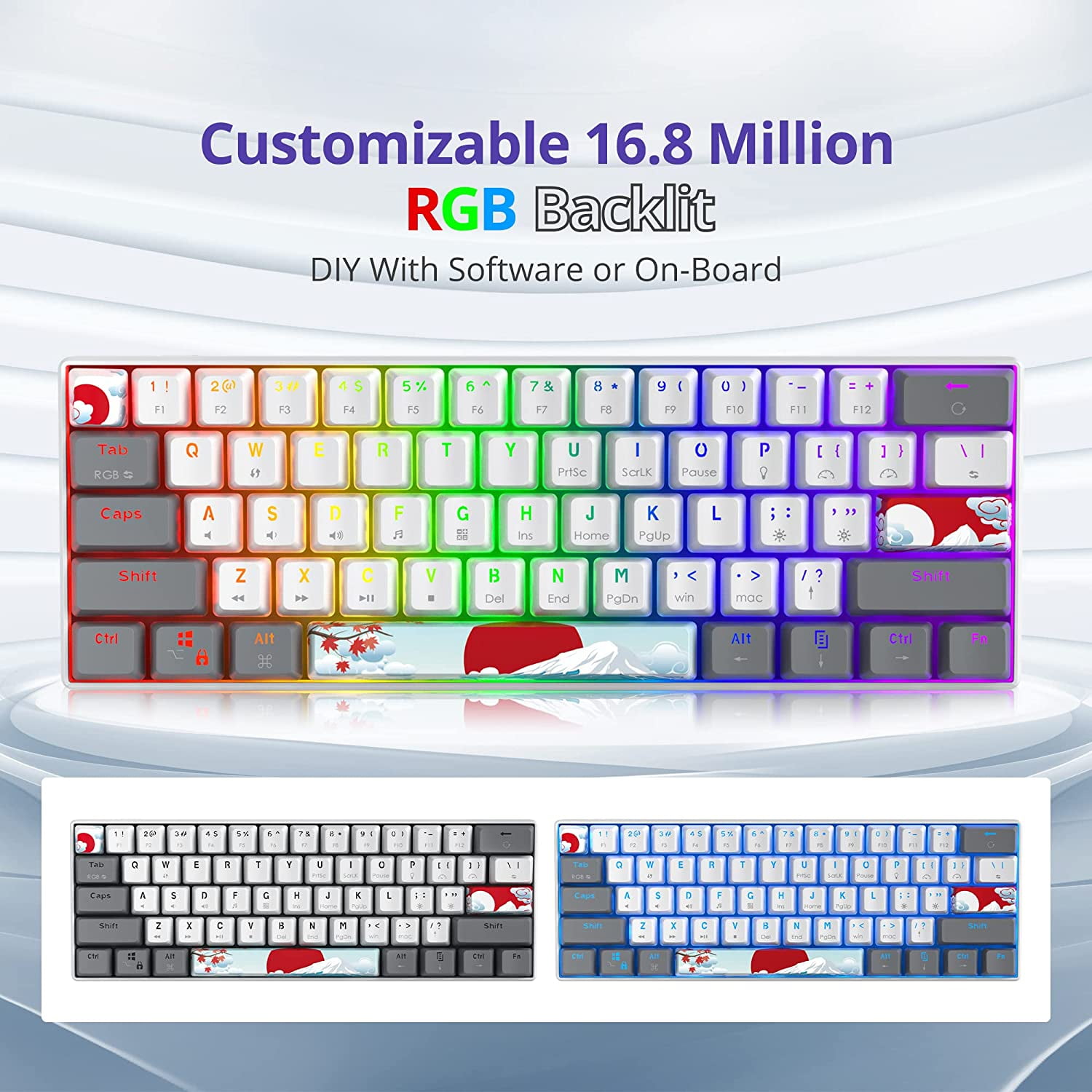 60% Mechanical Keyboard 61-Key Wired Gaming Keyboard with Red RGB Lighting Effect PBT Keycaps Ultra-Compact Mini Keyboard Suitable for Win/(61 White)