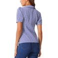 thumbnail image 3 of Camisa de cuadros para mujer INSPIRE CHIC con cuello Peter Pan, mangas cortas abullonadas, blusa de botones a cuadros XL azul, 3 of 6
