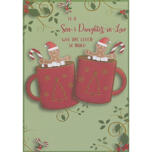 Designer Greetings Two Gingerbread Men in Cups of Hot Cocoa Christmas Card for Son and Daughter-in-Law