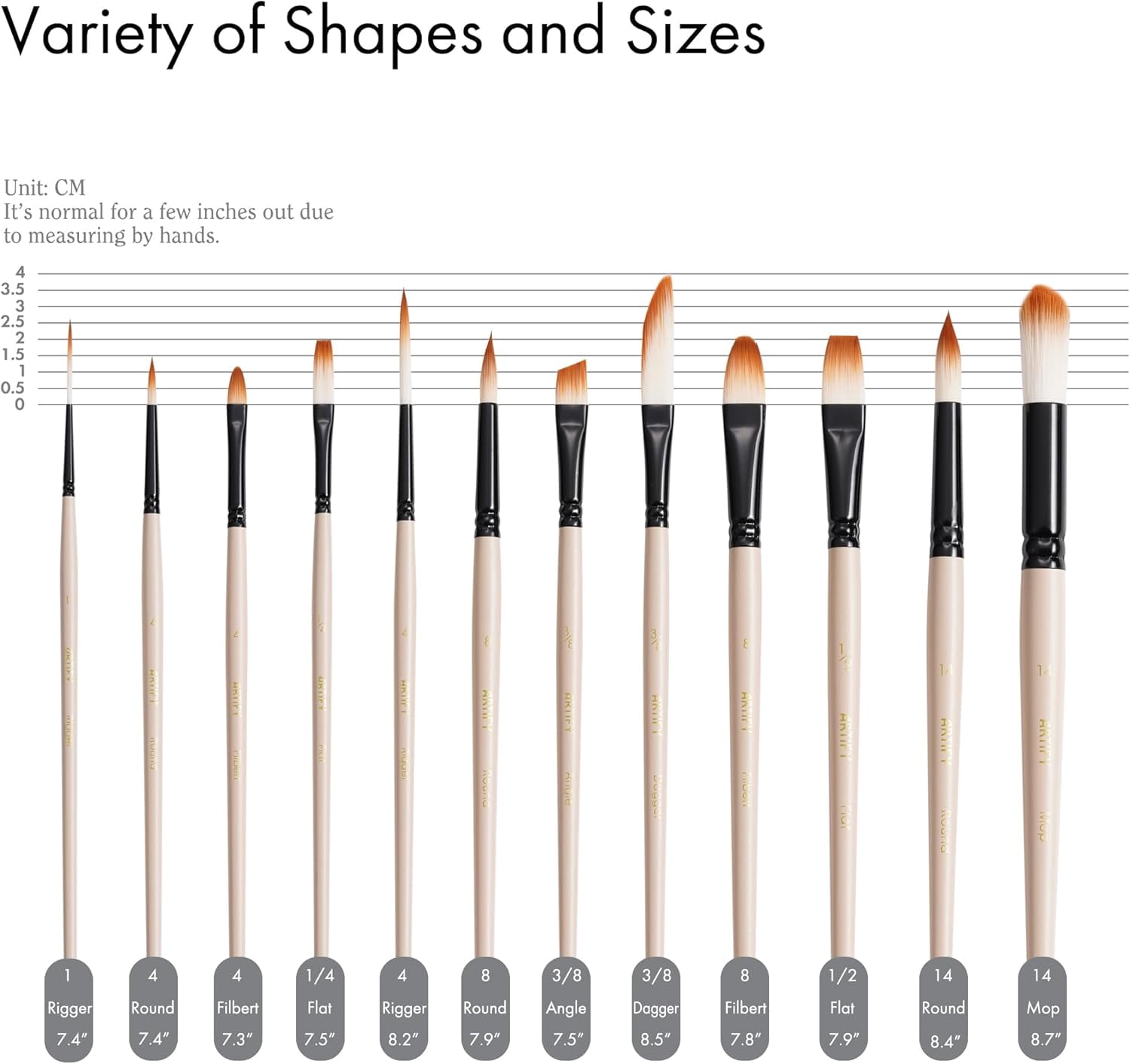 JJEAN-ARTIFY Watercolor Brush Set, 12 Pcs Professional Paint Brushes with Case for Beginners and Artists, Various Shapes, Optimized Hairs for Watercolor, Gouache, Ink, Tempera, and Fabric Painting