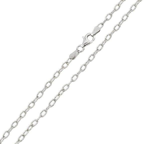 Rhodium Plated 925 Sterling Silver Wire Oval Loop 060 Chain 2.8mm Made in Italy 24" Jewelry Female