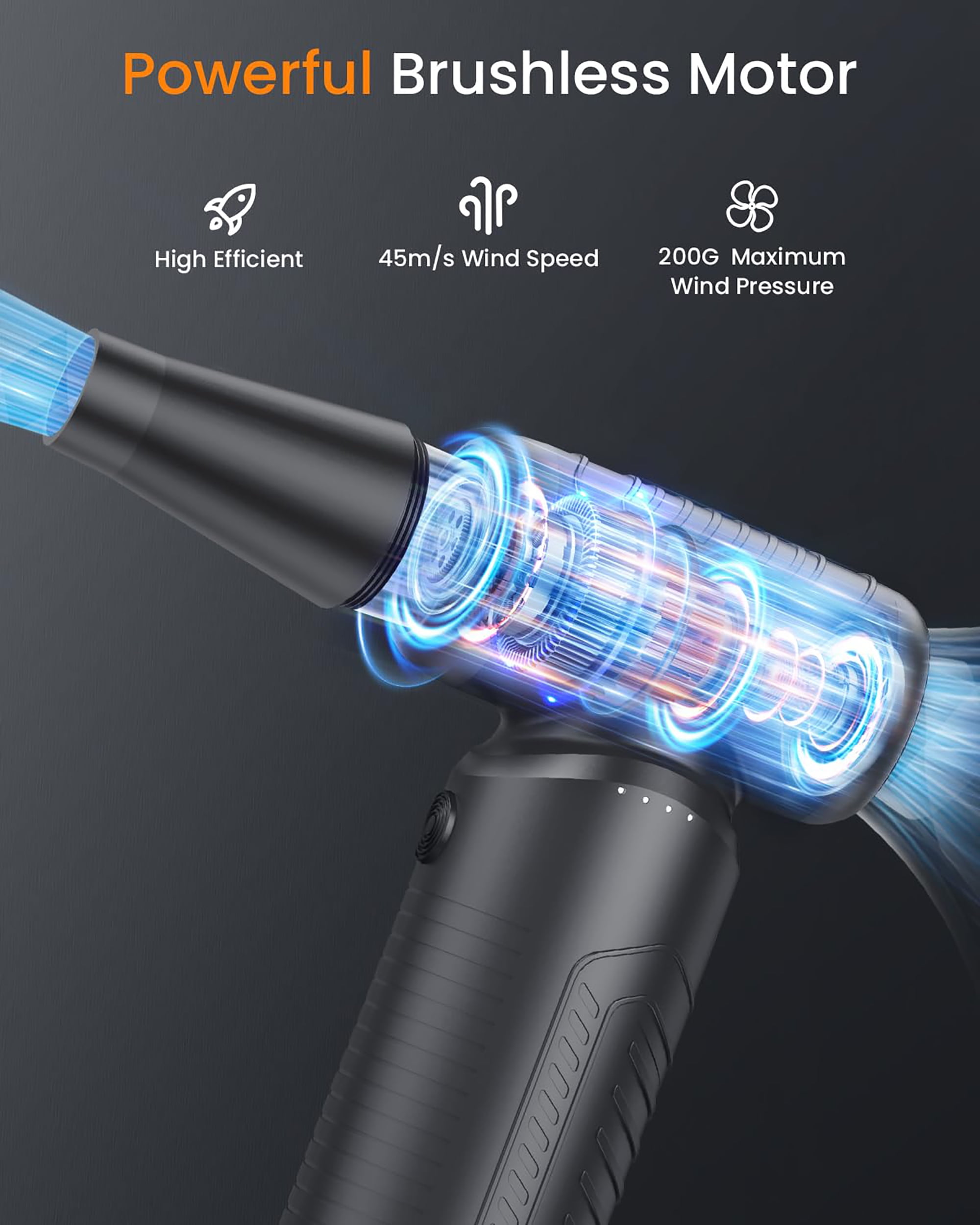aomogo Compressed- Air Duster, 130000 RPM Electric Keyboard Cleaner Kit-3 Gear Adjustable High-Speed Air Blower, 6,000mAh Large Battery Reusable For Office, Home, Car