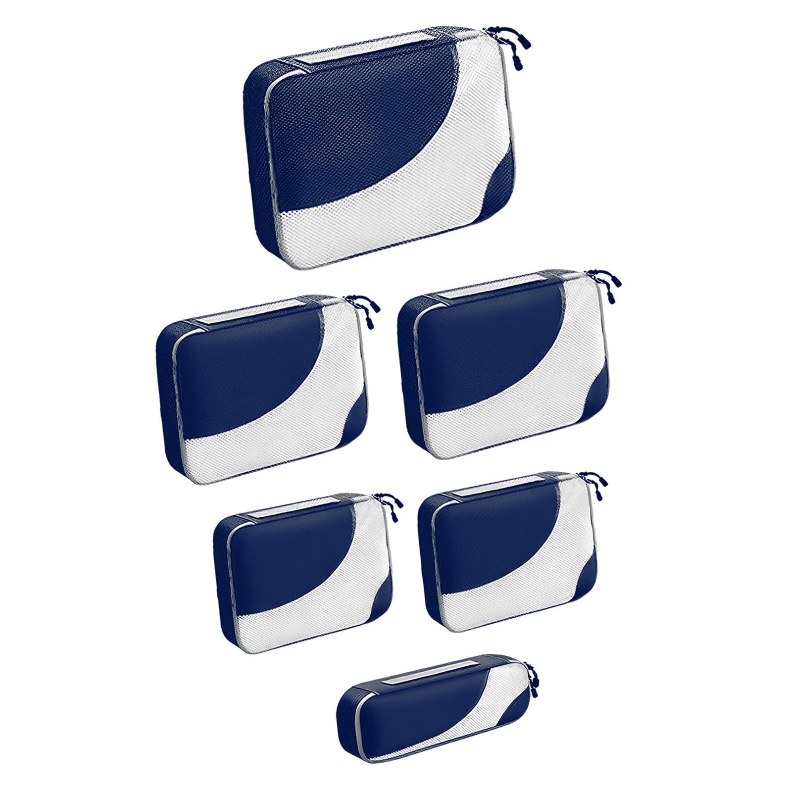 kowaku 6 Pieces Waterproof Travel Essentials Bag Packing Cubes with Zipper Travel Organiser Packing Bags for Hat Coats Mobile Phones Navy
