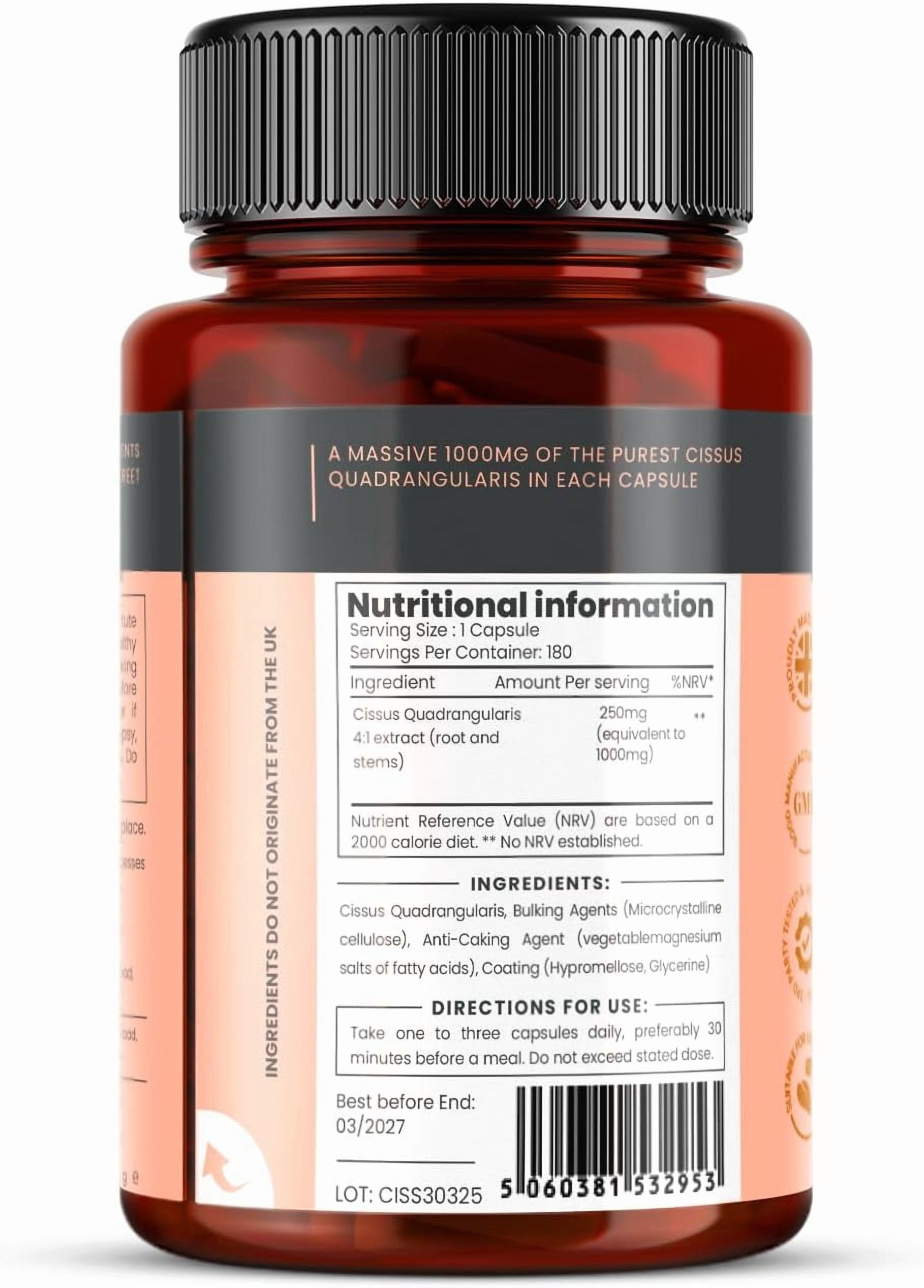 Pureclinica Double Strength Cissus Quadrangularis 1000mg x 180 Veggie Capsules
