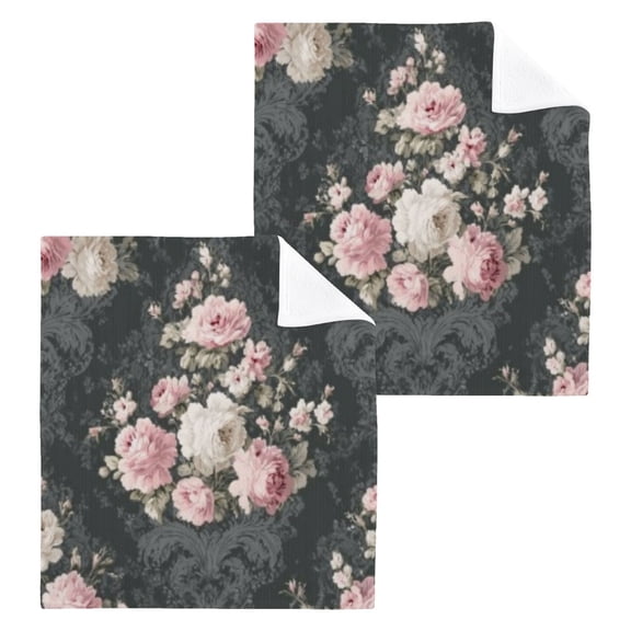 BZSMCE Towel Cotton Face Towel Soft Hand Towels Fashion Dark Gray Rose Pattern
