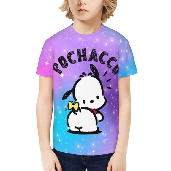 Sanrio Pochacco Kids T-Shirt 3d Printed Graphic T-Shirts Boys And Girls Short Sleeve Shirts For Youth Kids X-Small