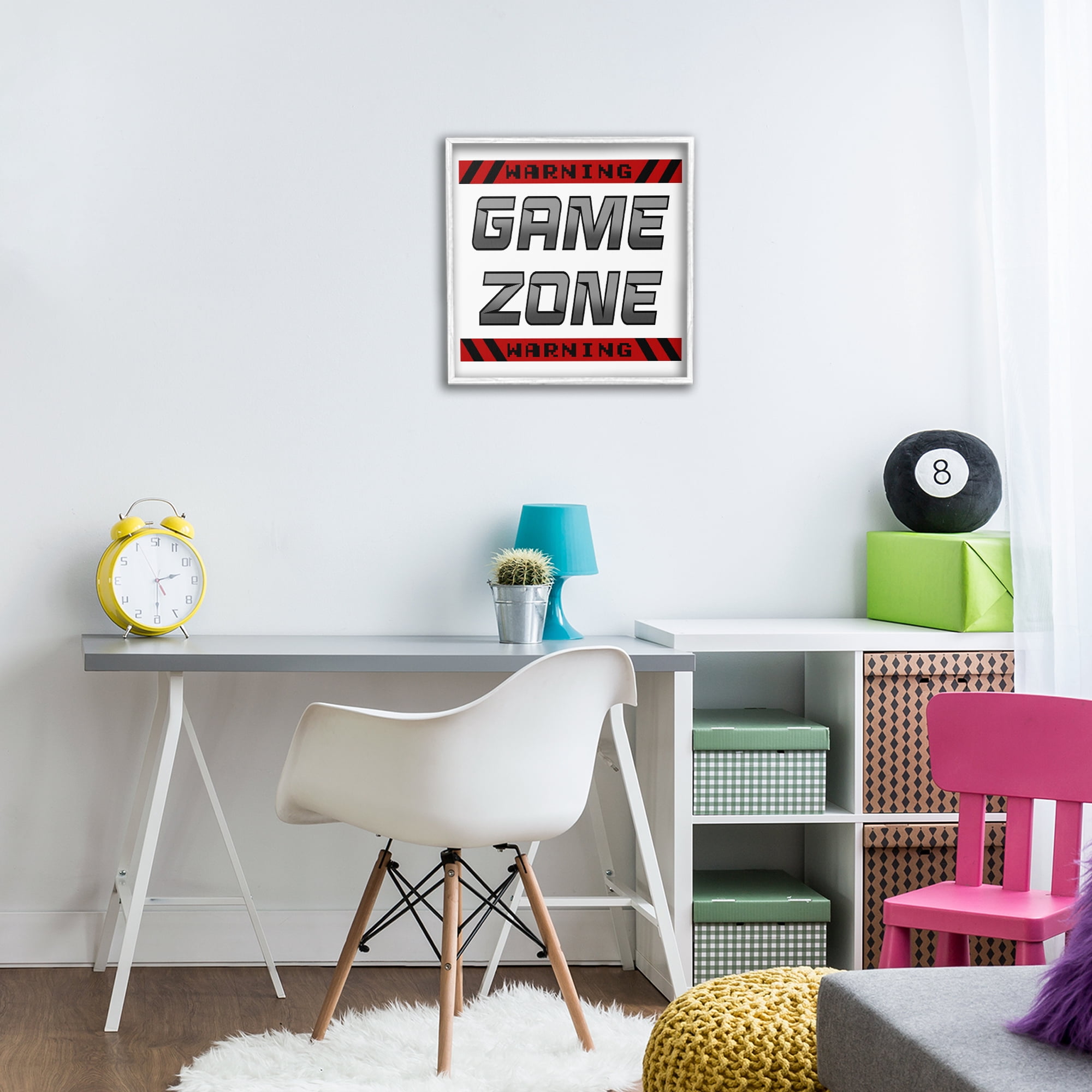 Stupell Industries Game Zone Warning White Framed Giclee Art, design by Marcus Prime