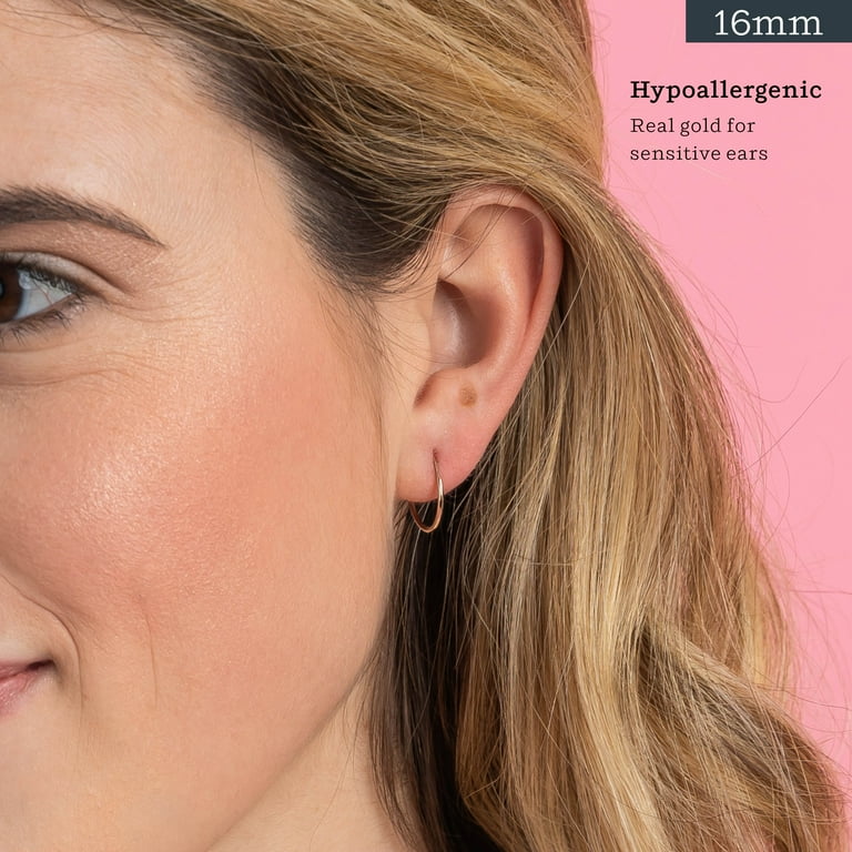 KEZEF Ultra Thin 1mm 14k Yellow Gold Hoop Earrings 16mm Sleek