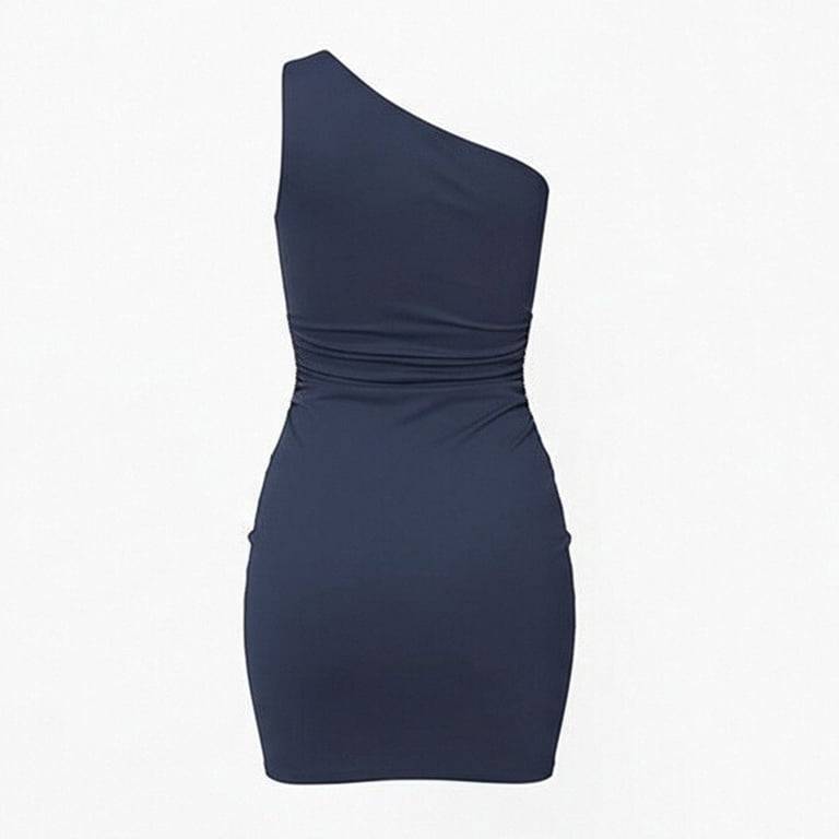 asymmetrical bodycon mini dress Lopecy-Sta Women's Neck One Shoulder Ruched Dress Sleeveless Fitted Slim Fit Dress for Party and Daily Wear Womens Plus Size Summer backless bodycon dress Color:Lilac Blue* adhesive bra