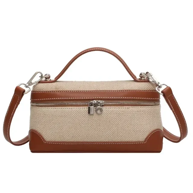 LNGOOR Fashion Canvas Patchwork Crossbody Bags Portable Bucket Box Handbag Ladies‘ Commuter Phone Storage Shoulder Bag Versatile Simple