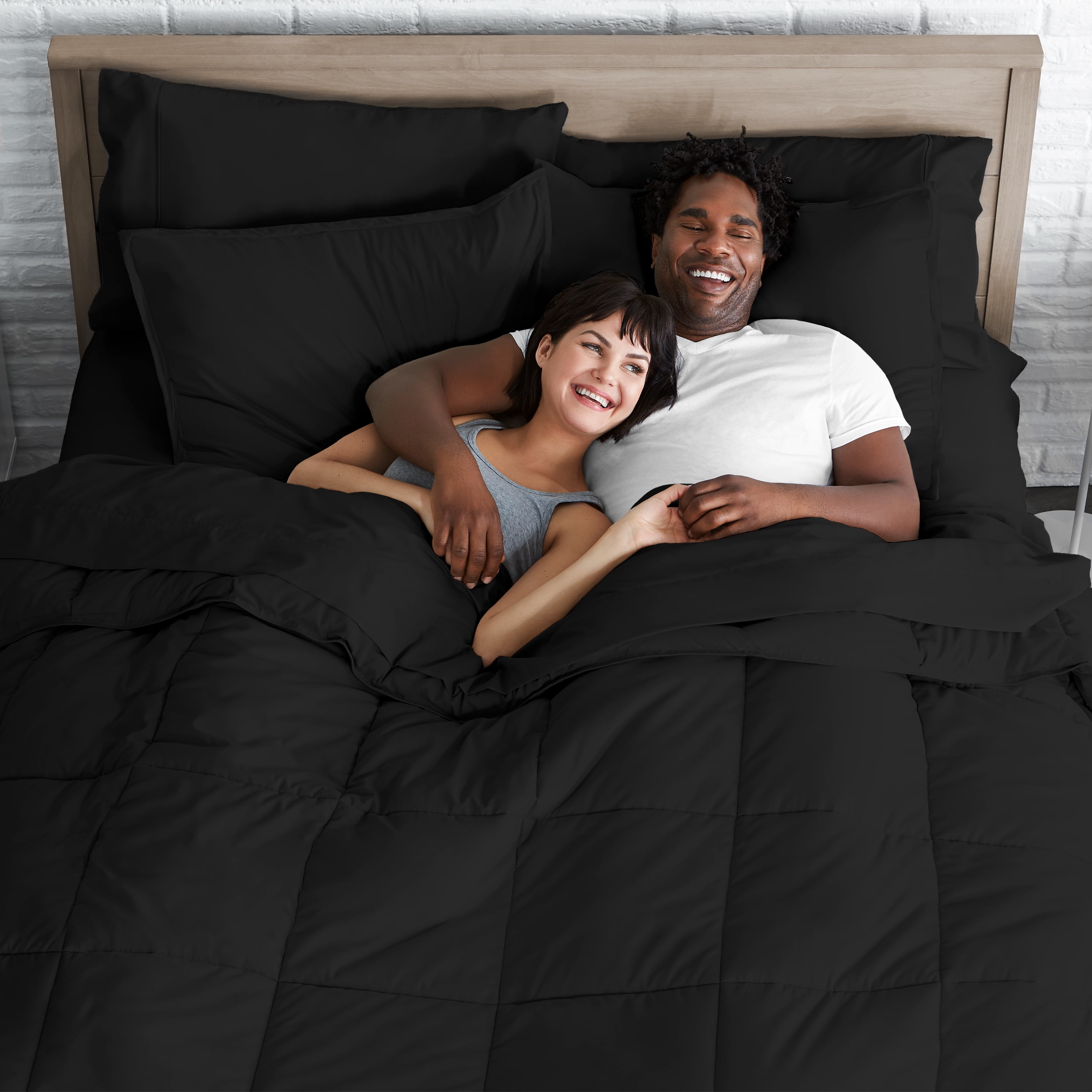 Bare Home Microfiber 5-Piece Black and Black Bed in a Bag, Twin