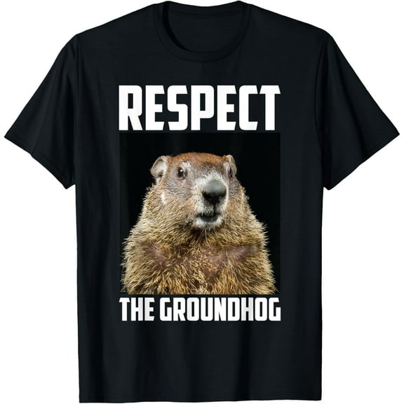 Respect The Groundhog Woodchuck Photo Ground-Hog Day T-Shirt T-ShirtMen's and women's gift, black and white T-shirt, size: Extra large S-4XL