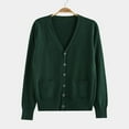 thumbnail image 2 of Wang6 Womens Lightweight Long Cardigans Sweaters Fall Winter Plus Size Button down Knit Sweater Long Sleeve Loose Open Front Knitted Coat Deep V Neck Outwear with Pocket Dark Green S, 2 of 3
