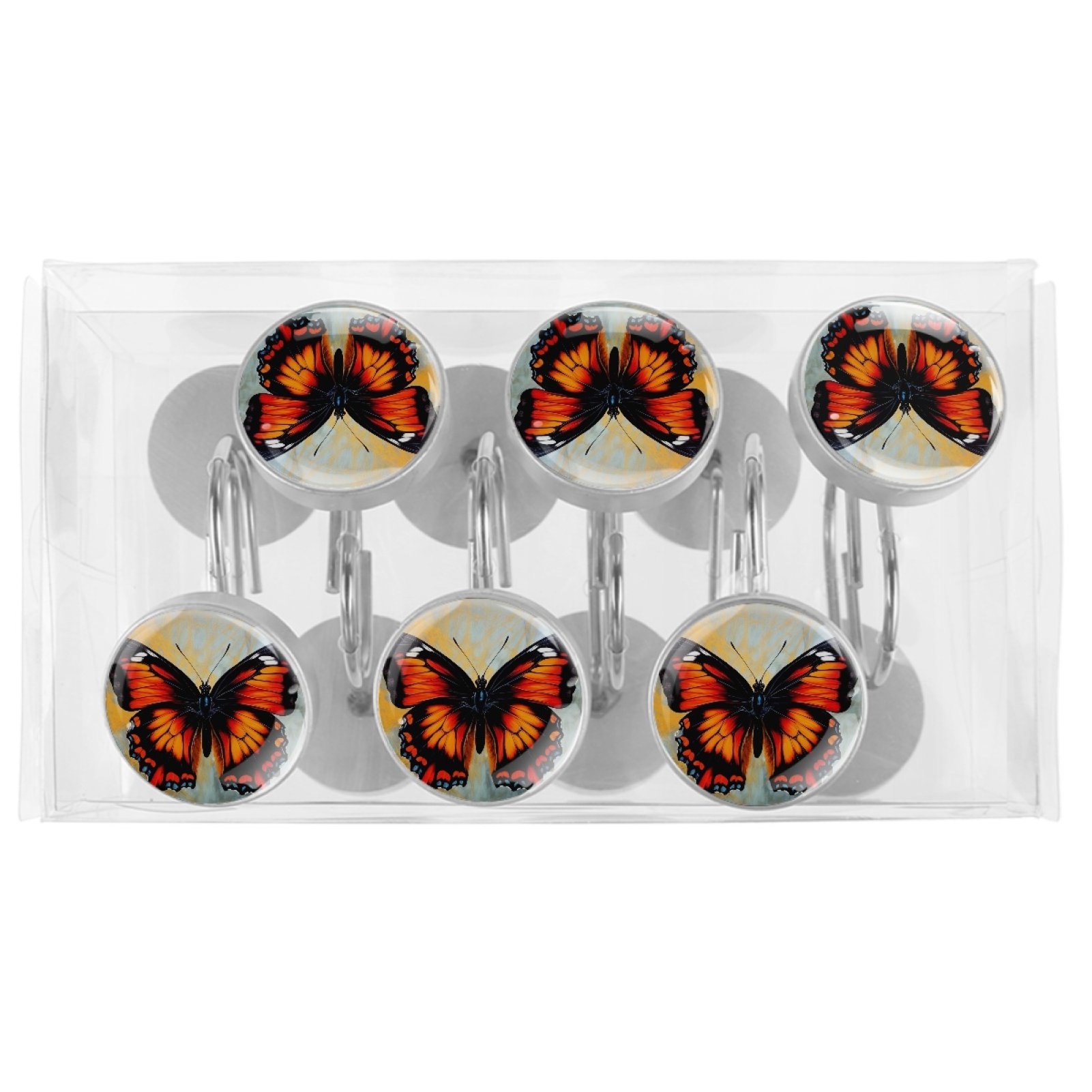 HemaKayy 12 Pcs Decorative Shower Curtain Hooks - Rust Proof, Anti-Rust, Durable, and Easy to Install | Elegant Home, Kitchen, Bathroom Accessories - Orange Black Butterfly Marble Texture