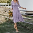 thumbnail image 6 of Summer Dresses for Womens 2024 Fashion Plus Size Solid Color Irregular Collar Button Long Sleeve Dresses, 6 of 8