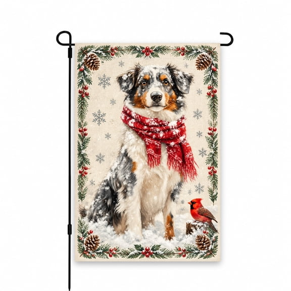 Decorative Garden Flag 12x18 Inch - Winter Dog & Cardinal Design with Pine Cones & Snowflakes - Perfect Outdoor Lawn, Yard, Patio Decor for Holiday Season
