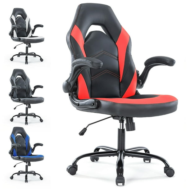 Silla de juego YSSOA ergonómica ajustable de piel sintética rojo/negro