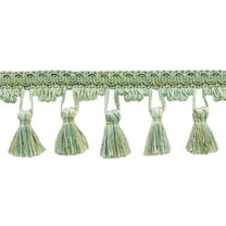 2 1/2" (6cm) Dainty Scroll Gimp with Scalloped Tassel Fringe Trim # TFC025,, Beach Green #PR10 (Light Green, Green Blue, Khaki Beige) Sold By The Yard (36"/3 ft/0.9m)